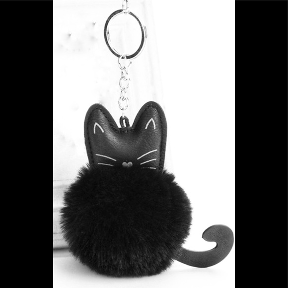 Black Cat Soft & Fluffy Key Chain/Bag Accessory - Picture 2 of 3